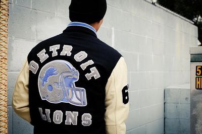 Mythreshold Beverly Hills Cop Axel Foley Detroit Lions Vintage Varsity Letterman Jacket