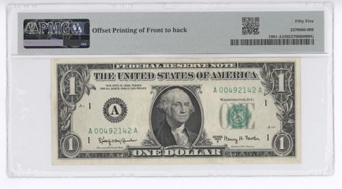 Fr 1901-A 1963A FRN Boston $1 dollar "Offset Printing Back ERROR " PMG 55 - Picture 2 of 2