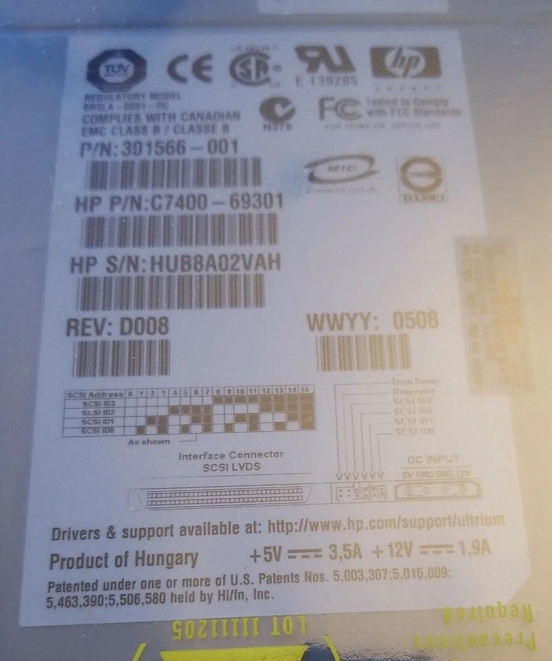 New HP StorageWorks Ultrium 230 LTO-1 Internal Tape Drive 301566-001 C7400-69301 - Image 3 of 3