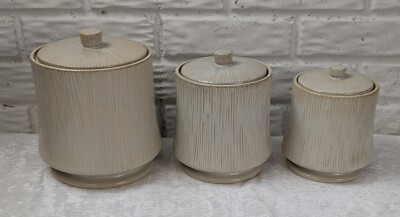 Colin Cowie JC Penney Ceramic Canister Set Of 3 Cream Bamboo Nice!