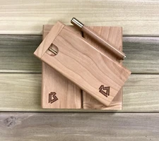 Cherry Wood 4" Square Body Dugout Stashbox w Poker & Bat/One Hitter Pipe Set 
