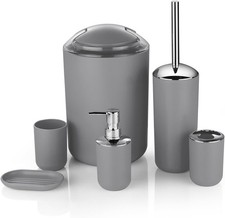 Bathroom Accessories Set 6 Piece - Trash Can, Toothbrush Holder, Toothbrush Cup,