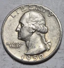 1950D  D/S Washington Silver Quarter. Scarce Variety. Nice VF Condition