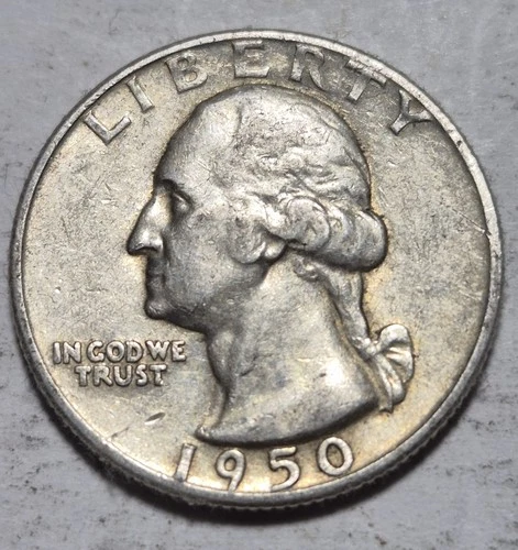 1950D  D/S Washington Silver Quarter. Scarce Variety. Nice VF Condition