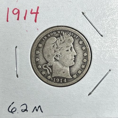 1914 Liberty Barber Silver US Quarter