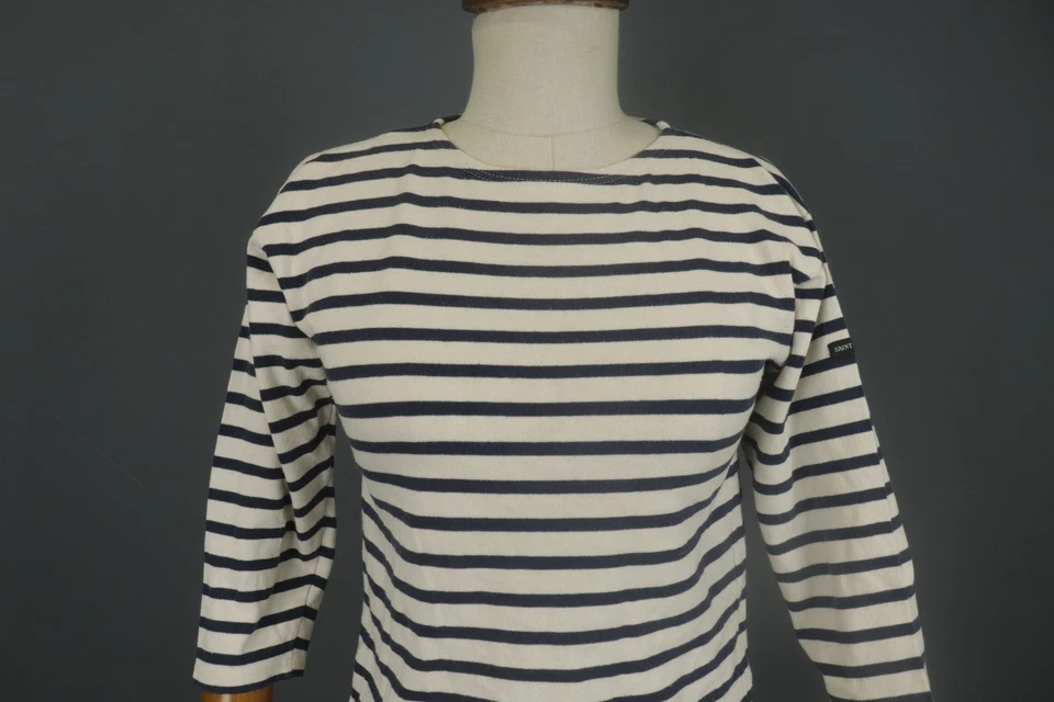 Saint James White & Black Striped Long Sleeve Crew Neck Blouse Top Size 10years - Image 2 of 4