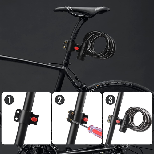 Bike Lock, [6Ft/1.8M] Bike Cable Locks with 2 Keys, 1/2 Inch Thick Weatherproof - Picture 5 of 12