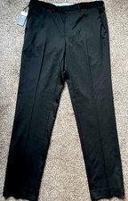M&S Marks Men’s 36L New Black Slim Fit Flat Front Trousers 36”W 33”L Wool Blend