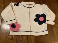 Vtg Gymboree 01 Flower Power white bold flower prnt cotton cardigan sweater 6-12
