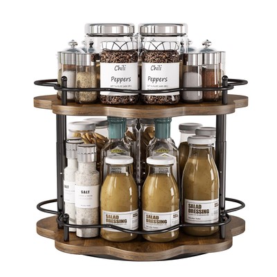 2 Tier Lazy Susan Organizer,2-Tier Spinning Spice Rack with Stable Carousel B...