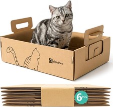 6-Pack Large Disposable Cat Litter Box Cardboard Waterproof Leak-Resistant