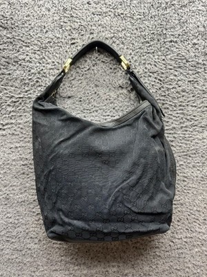 Vintage Womens Gucci GG Monogram Canvas Leather Hobo Shoulder Bag Black 001 4287