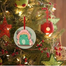 Cottagecore Mushroom  Frog Ceramic Christmas Ornament     