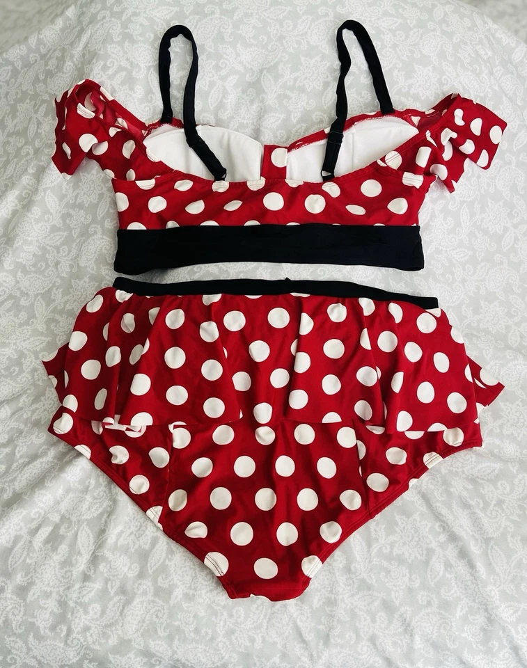 Traje de baño TORRID 2 piezas Minnie Dot hombro frío parte superior talla 2 XL parte inferior peplum talla 3 XXL Foto 2 de 4
