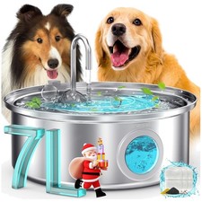 7L Stainless Steel Dog Water Fountain - Quiet  Hygienic Hydration Solution