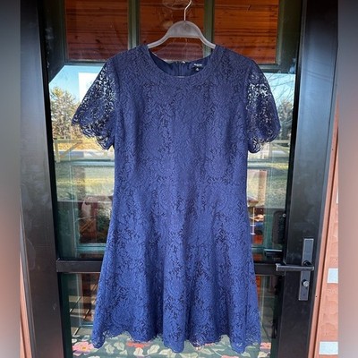 Madewell Lace Fit Flare Dress Navy Blue Short Sleeve Women Size 10