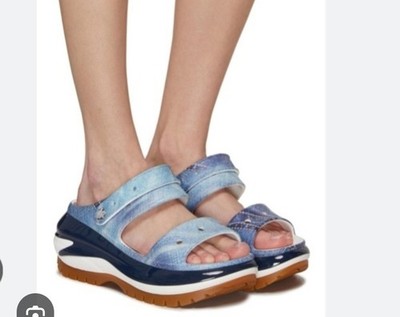 CROCS MEGA CRUSH Sz 11 Denim Print Y2K Chunky Anime Artsy  display picture 3