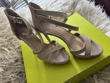 Gianni Bini Women s Gold Glitter Strappy Open Toe Ankle Strap Stiletto 7.5M