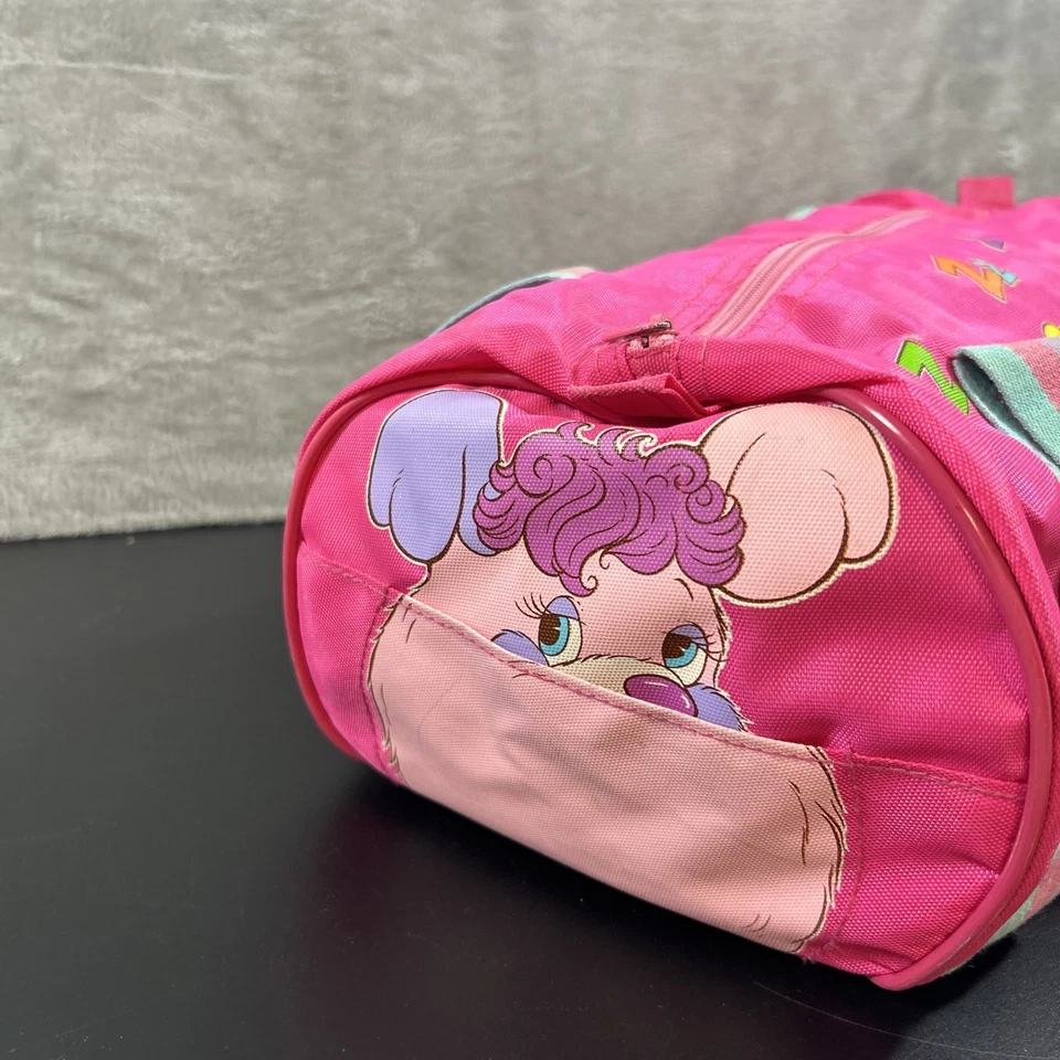 RARE VINTAGE 1980S POPPLES Cartoon Pink Retro Duffel Bag Carry-On Zip-Up Small - Image 4 of 4