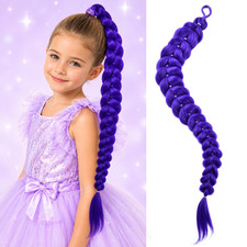 Purple Braids Ponytail Hair 26 Inch, Pre Braided Ponytail Extension with Tie