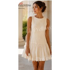 RED Valentino Ivory Drop Waist Sleeveless Dress Women’s Cream Textured Fit Flare