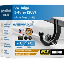 ANHÄNGERKUPPLUNG für VW Taigo ab 21 starr BRINK +7pol E-Satz ABE