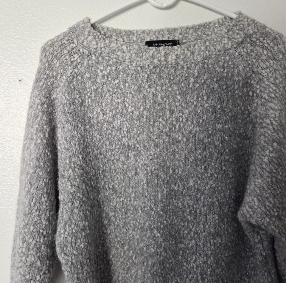 Fabiana Filippi Boucle effect Sweater Womens 8 M Gray Merino Wool Alpaca Italy - Image 3 of 4