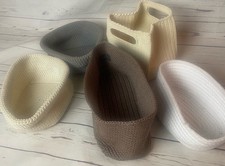 Lot Of 5 Crochet Storage Baskets Neutral Tones Beige Cream Gray Boho Organizers