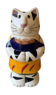 Vintage Catzilla Waiter Cookie Jar 14.75  Tall Large Hot Chilli Peppers, Bread