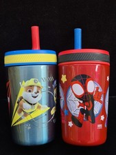 2 Zak Designs 12oz Stainless Steel Bottle Tumbler Patrol Spiderman Spidey straw