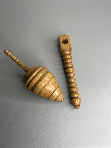 Vintage Handmade 2 Piece Wooden Top Toy No String