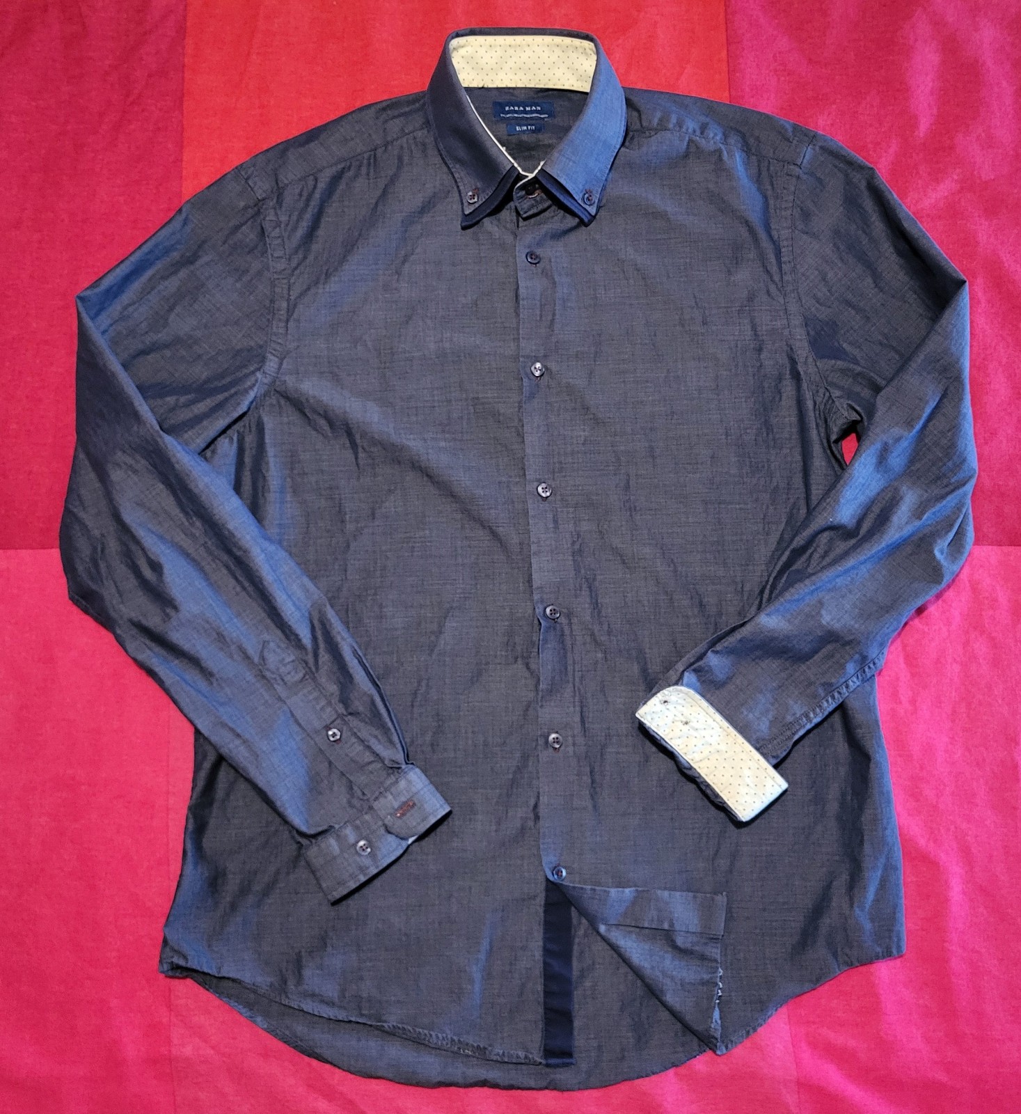 CAMISA MANGA LARGA HOMBRE - ZARA - DOBLE CUELLO - AZUL - TALLA L - SLIM FIT