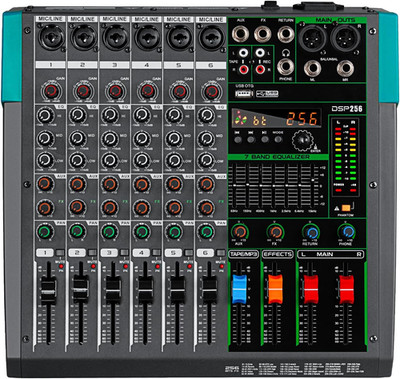 PA6 Professional DJ Audio Mixer 6 Channel Input Built-In 256 Kinds of DPS Effect