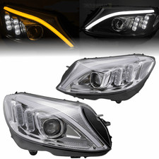 Scheinwerfer Set mit LED Tagfahrlicht f&uuml;r Mercedes C Klasse W205 2014-2018 chrom