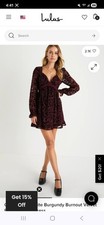 Lulus This Night Burgundy Burnout Velvet Babydoll Mini Dress NWT Fitted Waist