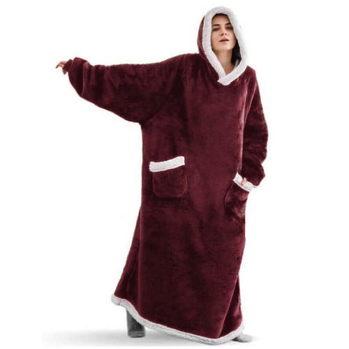 Womens Mens Long Fleece Hooded Poncho Dressing Gown Robe Shirt Tunic Tops - Picture 5 of 20