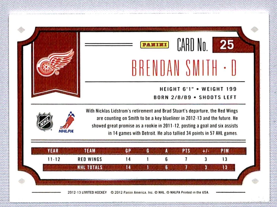 Brendan Smith 2012-13 Panini Limited /299 #25 Detroit Red Wings - Image 2 of 2