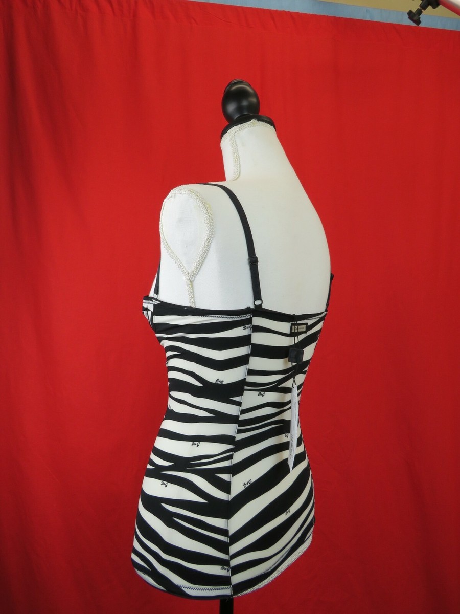 D&G タンクトップ DOLCE & GABBANA M51397 BLACK WHITE ZEBRA LOGO BRA STRETCH DRESS