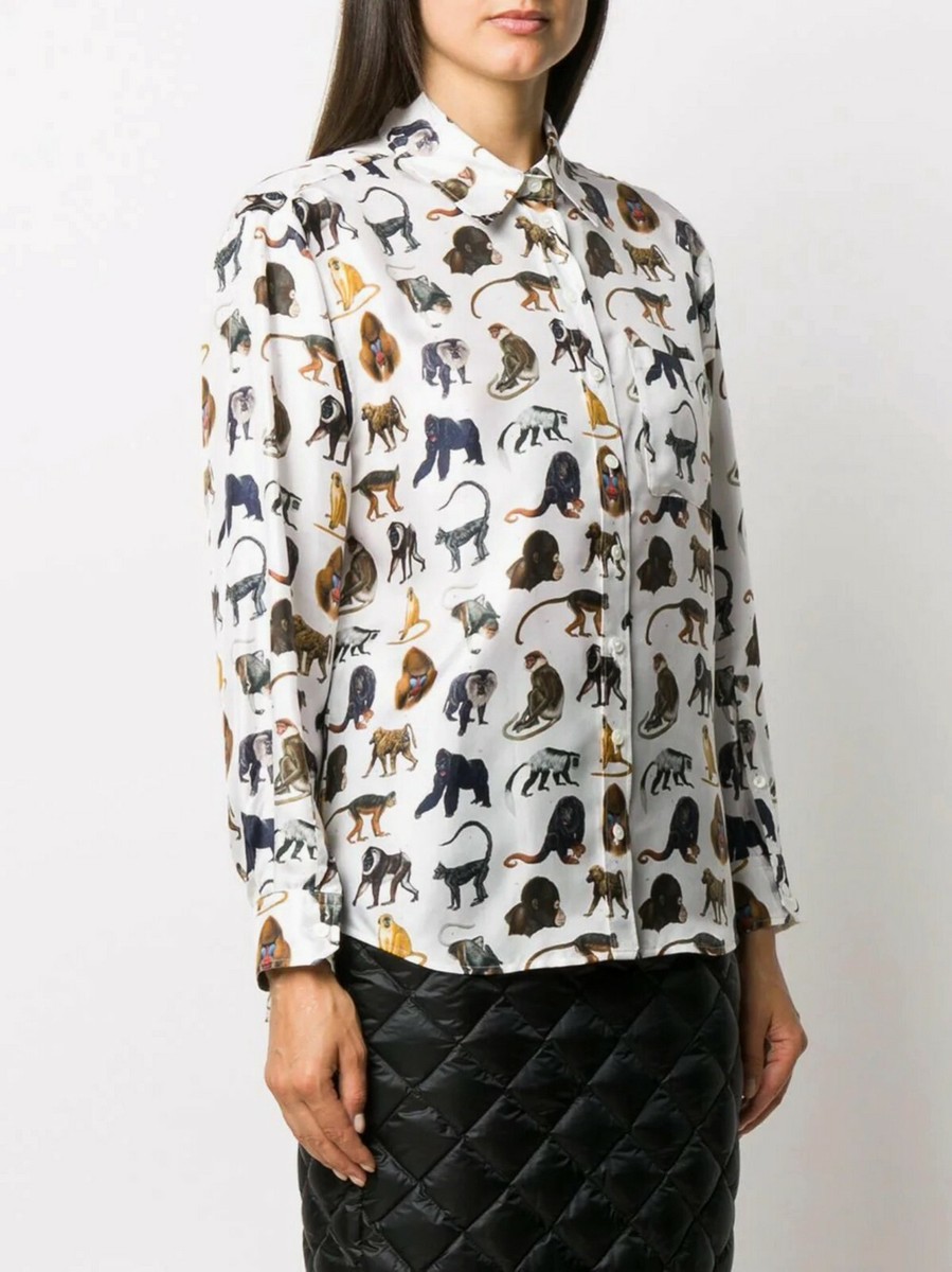 NWT Burberry Monkey Long Sleeve Silk Shirt, Optic White, US2 NWT Burberry Monkey Long Sleeve Silk Shirt, Optic White, US2