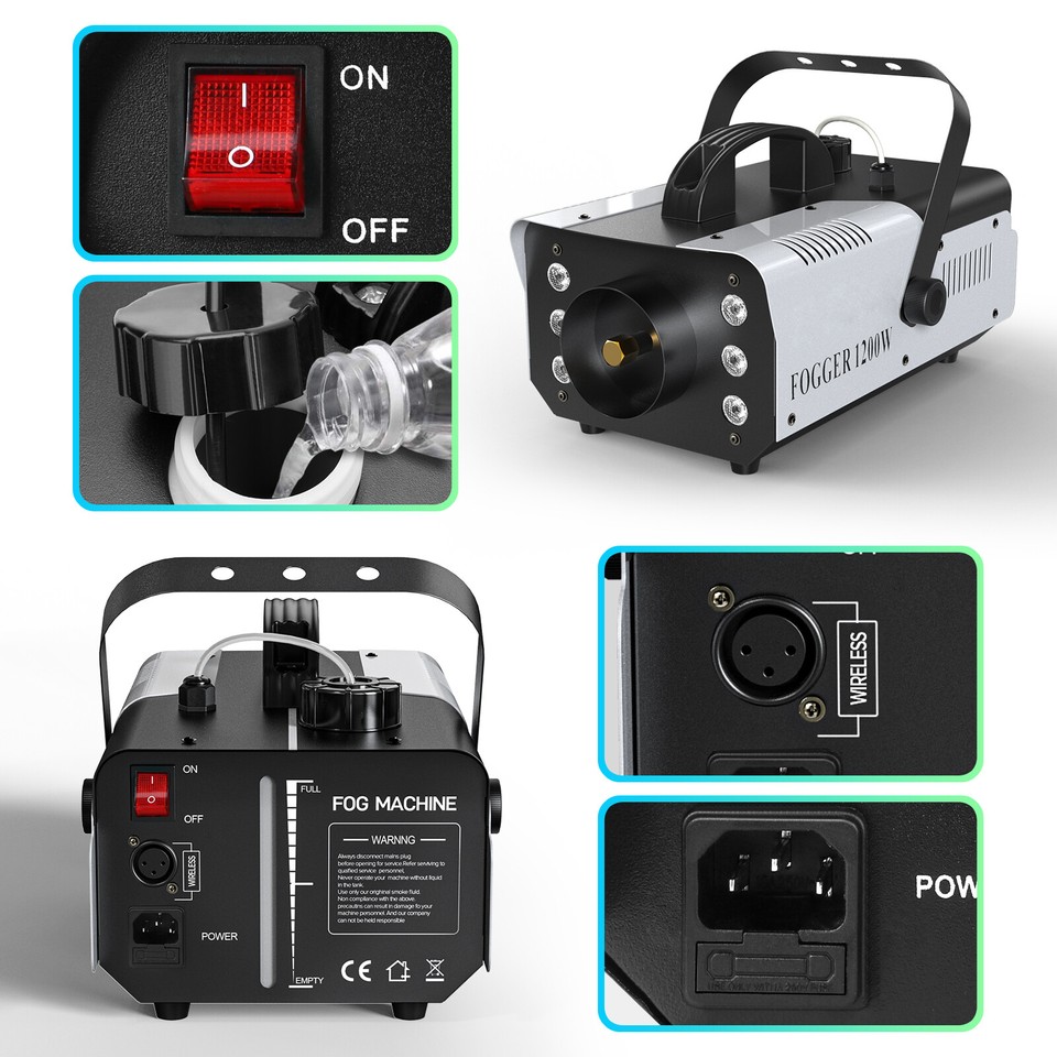 1200W 6000CFM DJ Fog Machine RGB 6 LED Light Stage Show smoke Machine ...