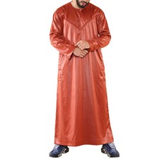 Mens Rust Thobe Jubba SAUDI Emirati Omani Islamic Arabic Satin Kaftan Jubbah