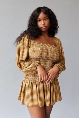 NWT Urban Outfitters Francis Smocked Puff Long Sleeve Plaid Mini Dress Sz  XS $69 | eBay
