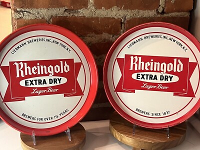 Vintage Rheingold Beer Trays 2  Extra Dry Lager  Serving  Advertising Man Cave