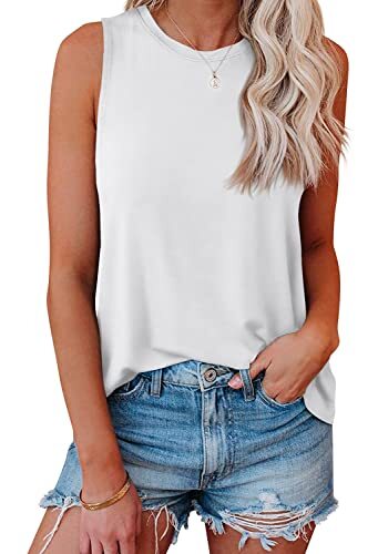 Aiopr Womens Summer Tank Tops Casual Crewneck Sleeveless T Shirts Graphic Loose