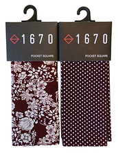 2-Pack, 1670 Pocket Squares Burgundy Floral Print and Burgundy Polka Dot, Cotton