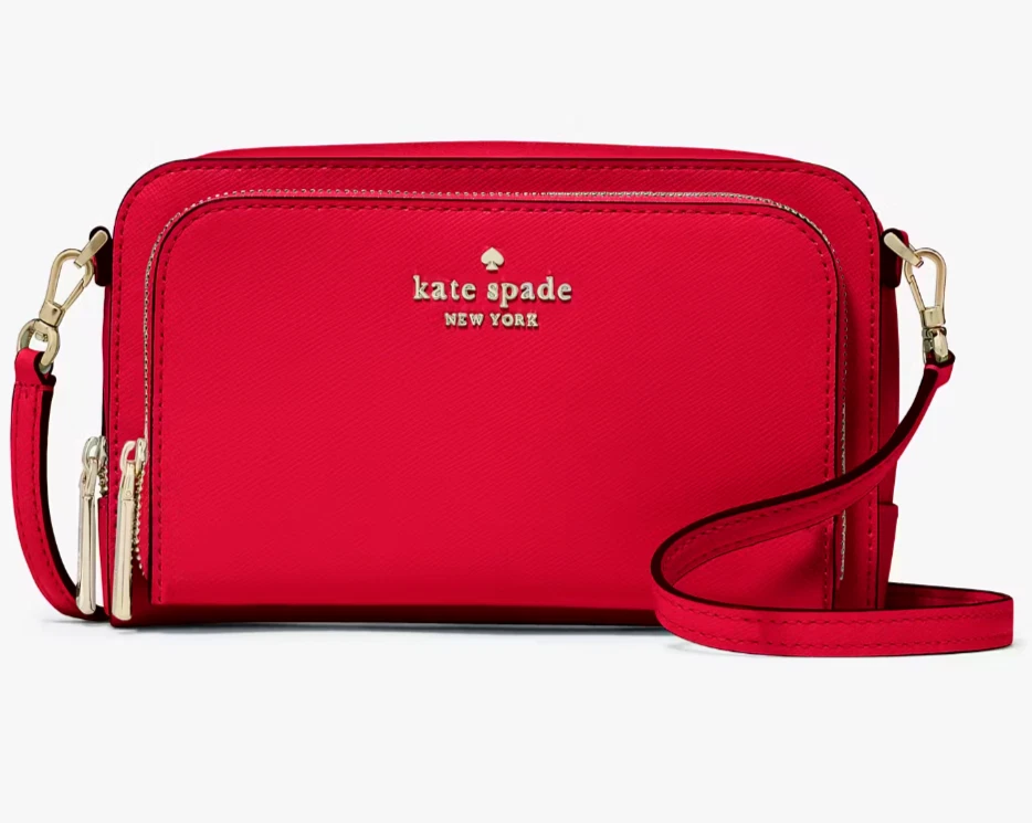 Kate Spade Stacie Dual Zip Crossbody Bag Ruby Red Leather Purse KG036 NWT $259