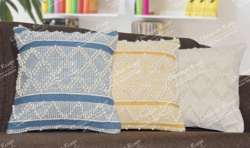 Shaggy Cotton Pillow Cases 45x45 cm Floor Handwoven Home Cushion Cover Lot of 3