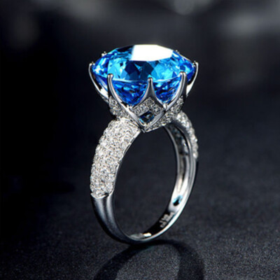 5Ct Round Blue Sapphire Wedding Engagement Ring Solid 14K White