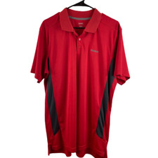 Reebok Mens Large PlayDry Performance Short Sleeve Polo Shirt Red Black