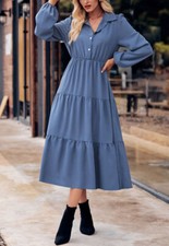 Collared Button Front Tiered Dress